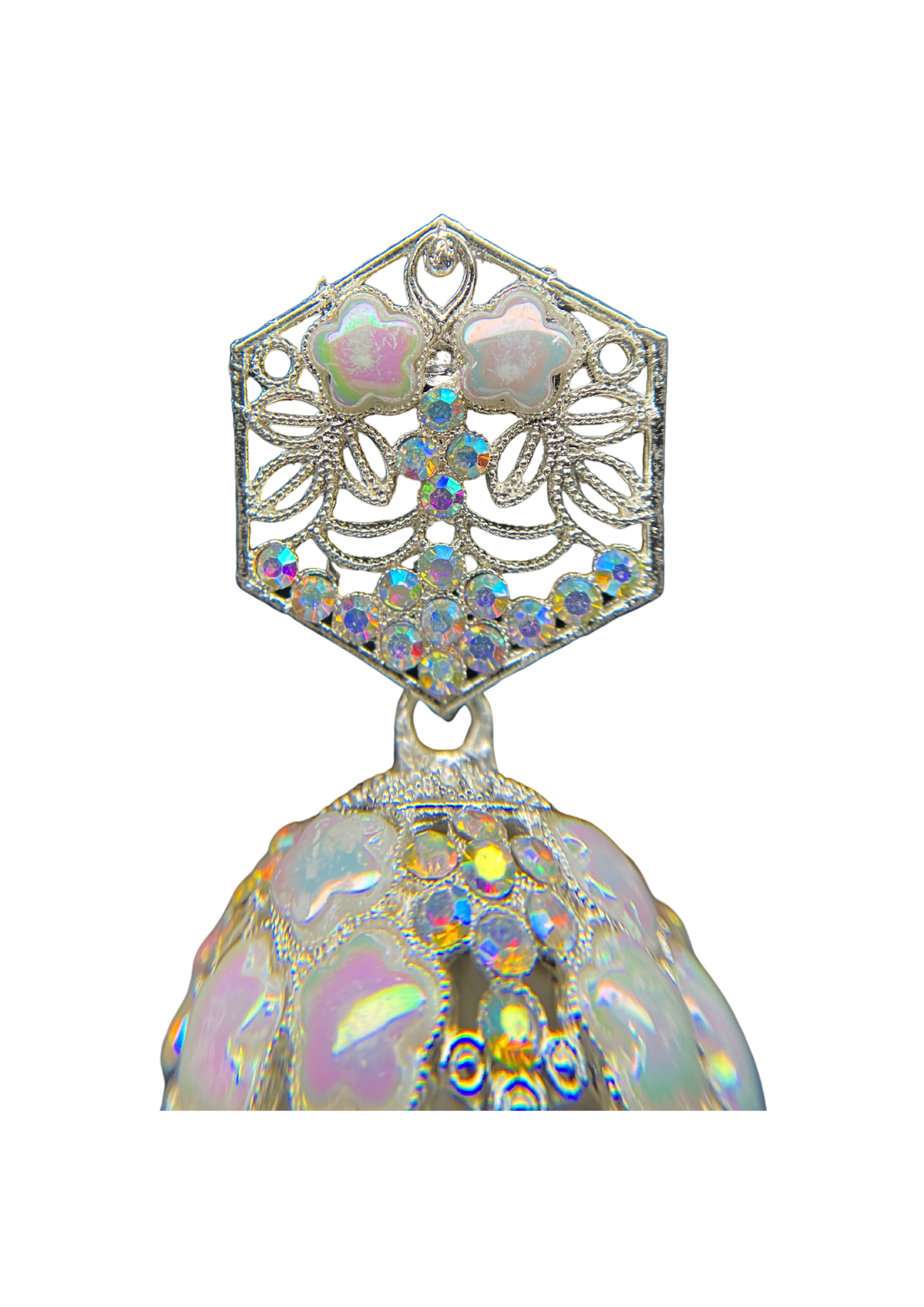 Silver-Plated Floral Dome Jhumka Earings